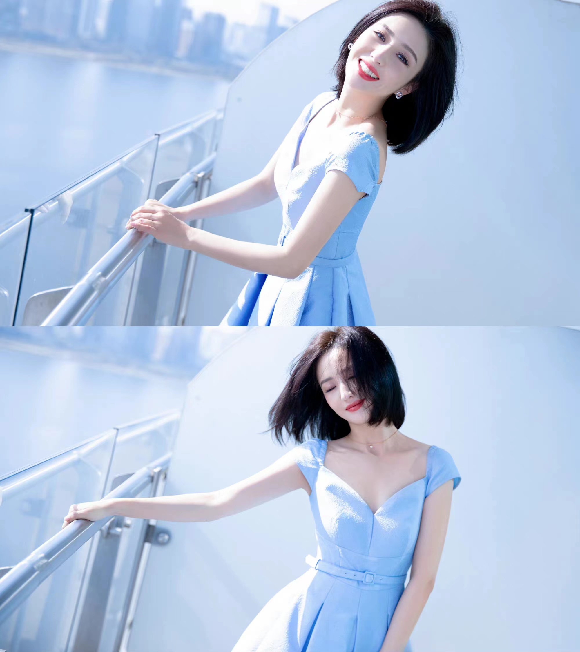 佟丽娅出席新时代新雷锋晚会,一袭小蓝裙登台朗诵,清新又优雅!