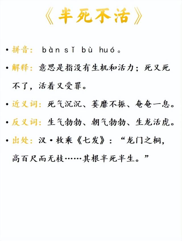 中小学易混成语63——半生不熟,半死不活,半途而废