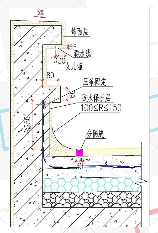 分格缝的间距不应超过6米,并与屋面的分格缝相对应