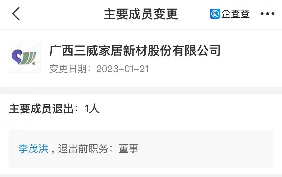三威家居高管变动:李茂洪退任董事