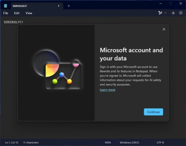 网友称Windows 11记事本强迫登陆微软账户：除非你用AI