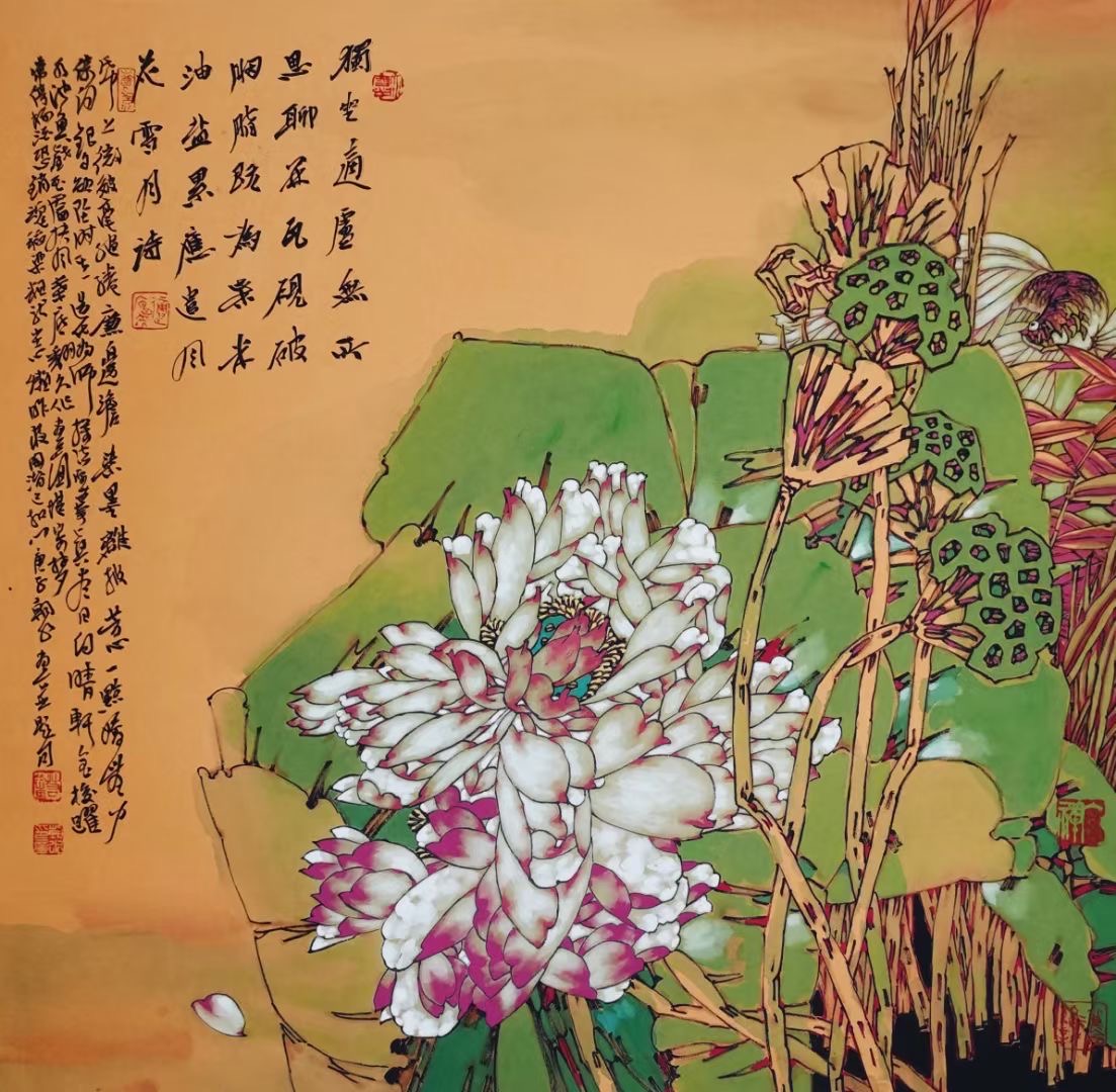 著名画家胡朝水斗方重彩荷花作品集