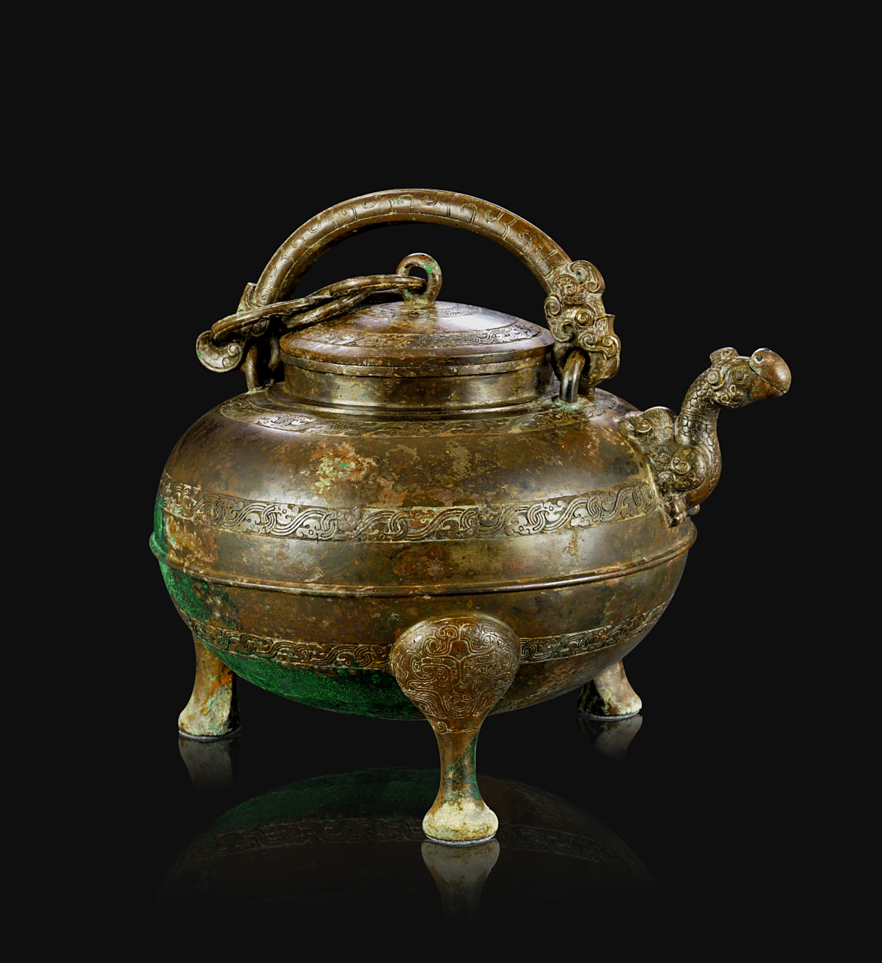 战国龙首凤流青铜盉