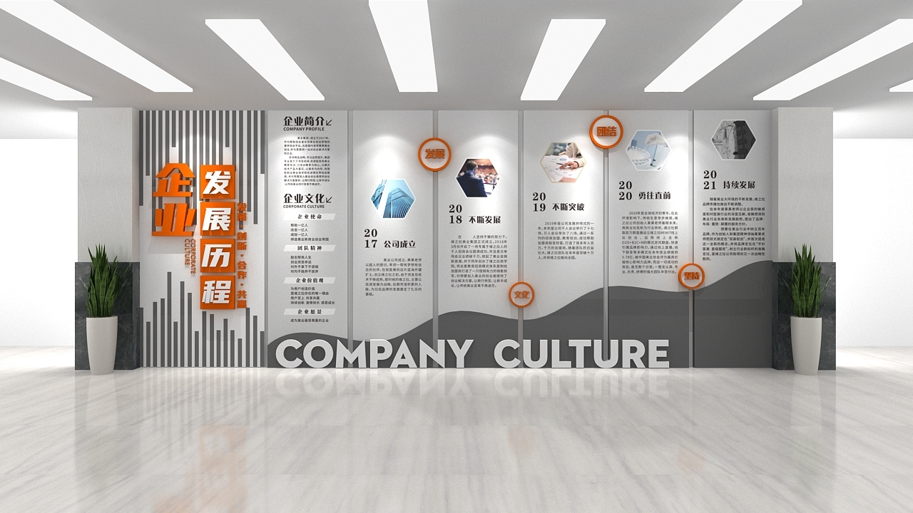时尚简约创意企业历史历程文化墙公司效果图模板