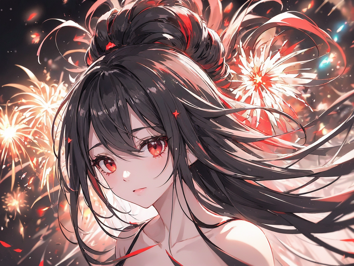 红眼冬娜在参加初秋的烟火会