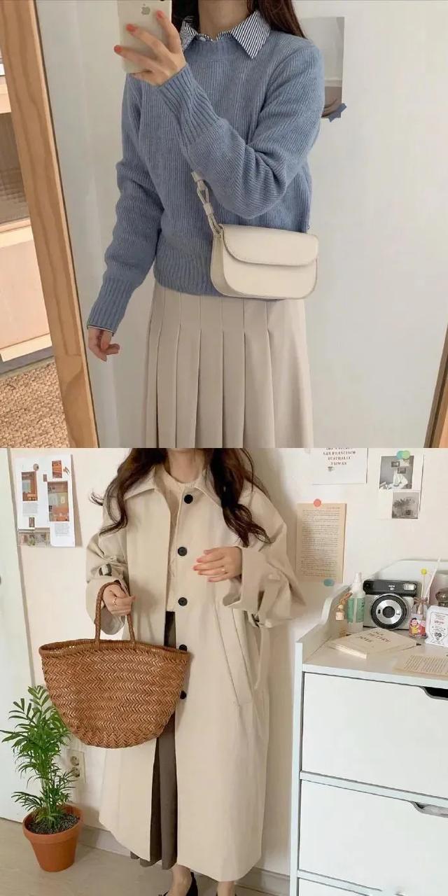 毛衣 半身裙=韩系温柔风穿搭,简洁气质