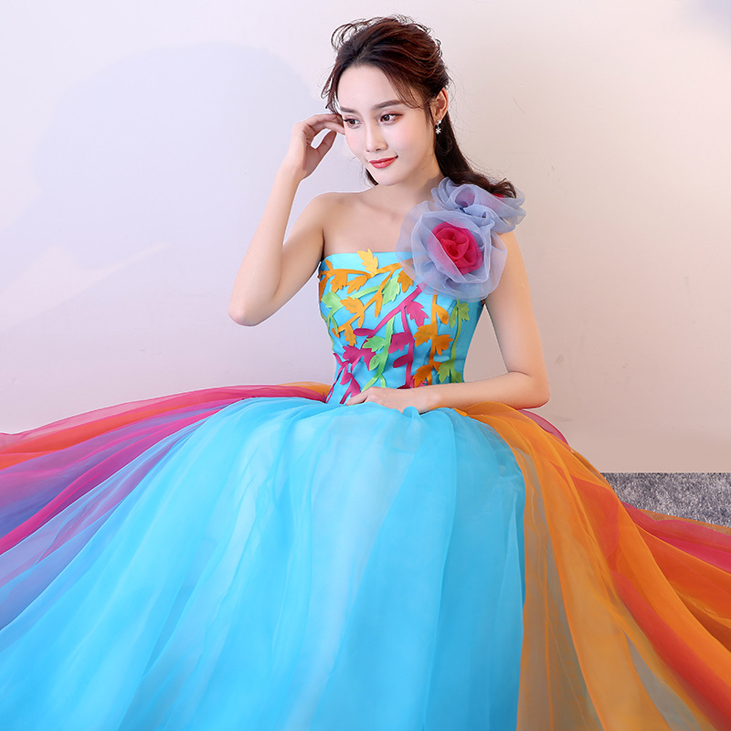 彩色宴会晚礼服学生声乐独唱演出服蓬蓬裙时尚合唱表演艺考长裙