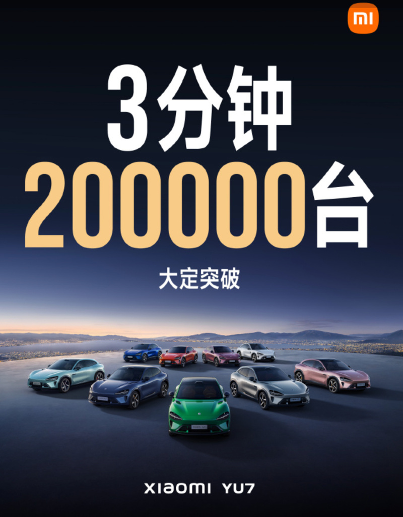 小米推出200,000台汽车，仅用3分钟快速售罄