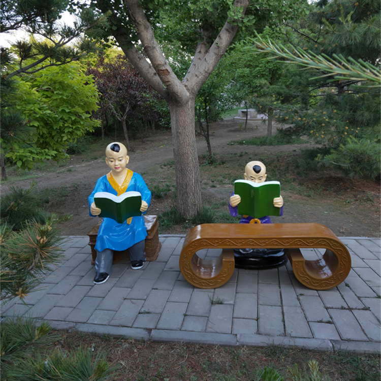 玻璃钢校园主题雕塑,古代读书人物雕塑,小孩读书雕塑