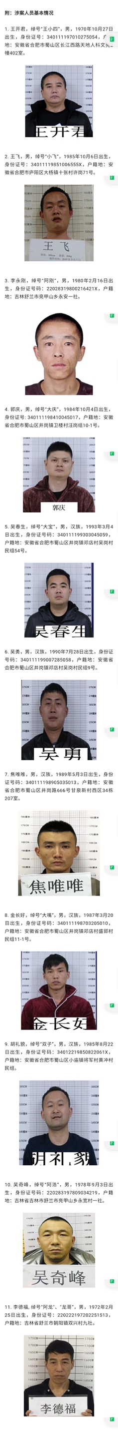 最高奖励10万元!合肥警方公开征集王开君等人违法犯罪线索