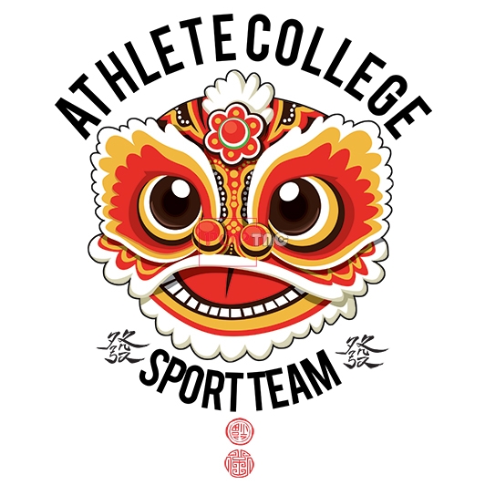 卡通图案国潮风舞狮印花图案服装裁片t恤卫衣烫图印花花型素材