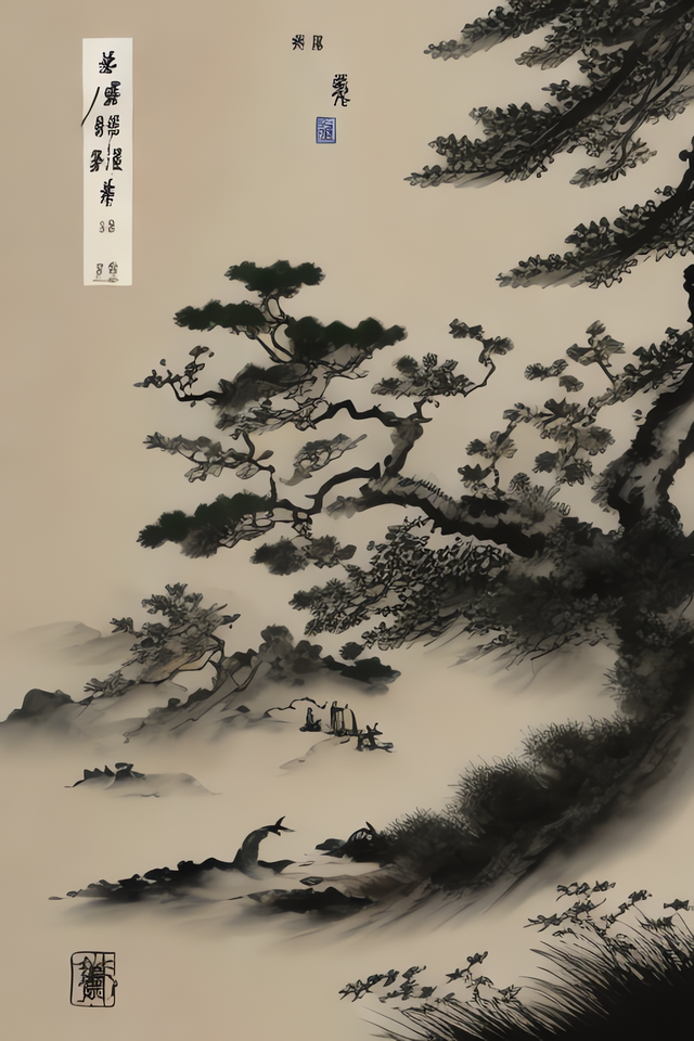 ai绘画,中国风,山水水墨画
