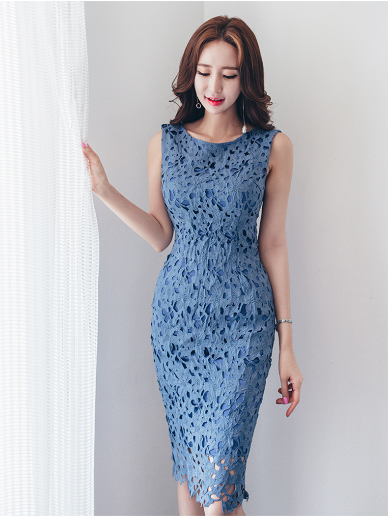 职业中长裙子时尚气质蕾丝修身显瘦包臀连衣裙女