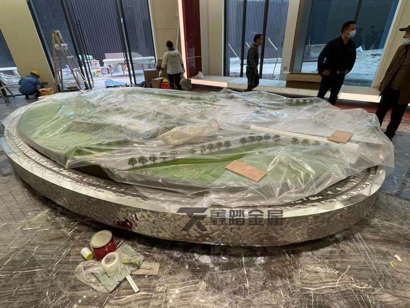 地产售楼处模型不锈钢沙盘,双曲面造型异形建筑沙盘