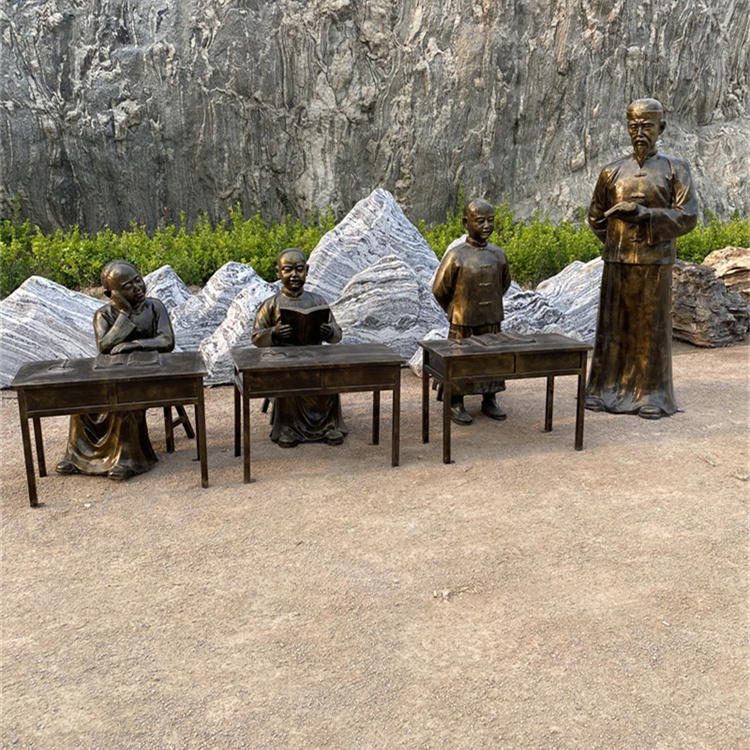 玻璃钢校园主题雕塑,古代读书人物雕塑,小孩读书雕塑
