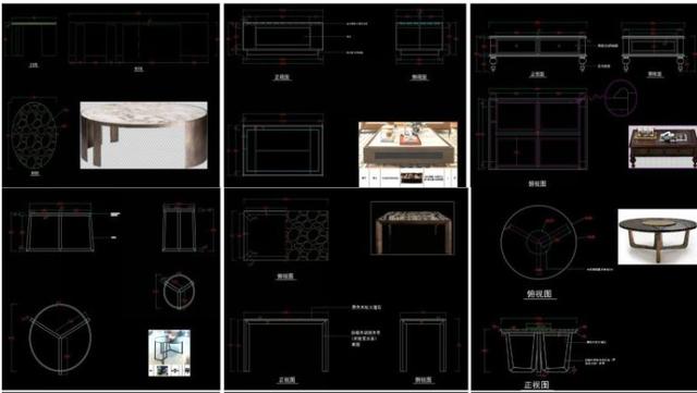全屋家具定制餐桌茶几边几cad生产下单图三视图家具设计彩图