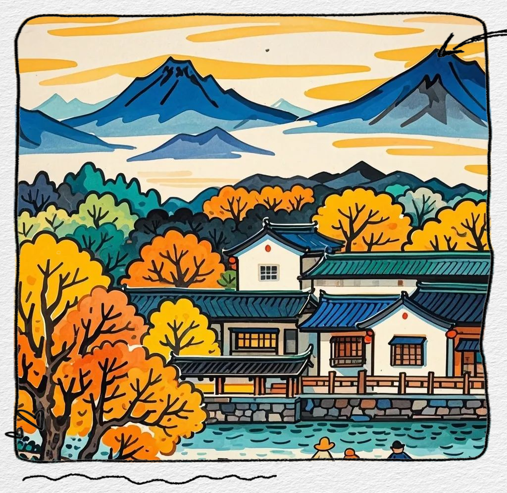 马克笔秋天风景画欣赏,展现国风魅力,家长必看!