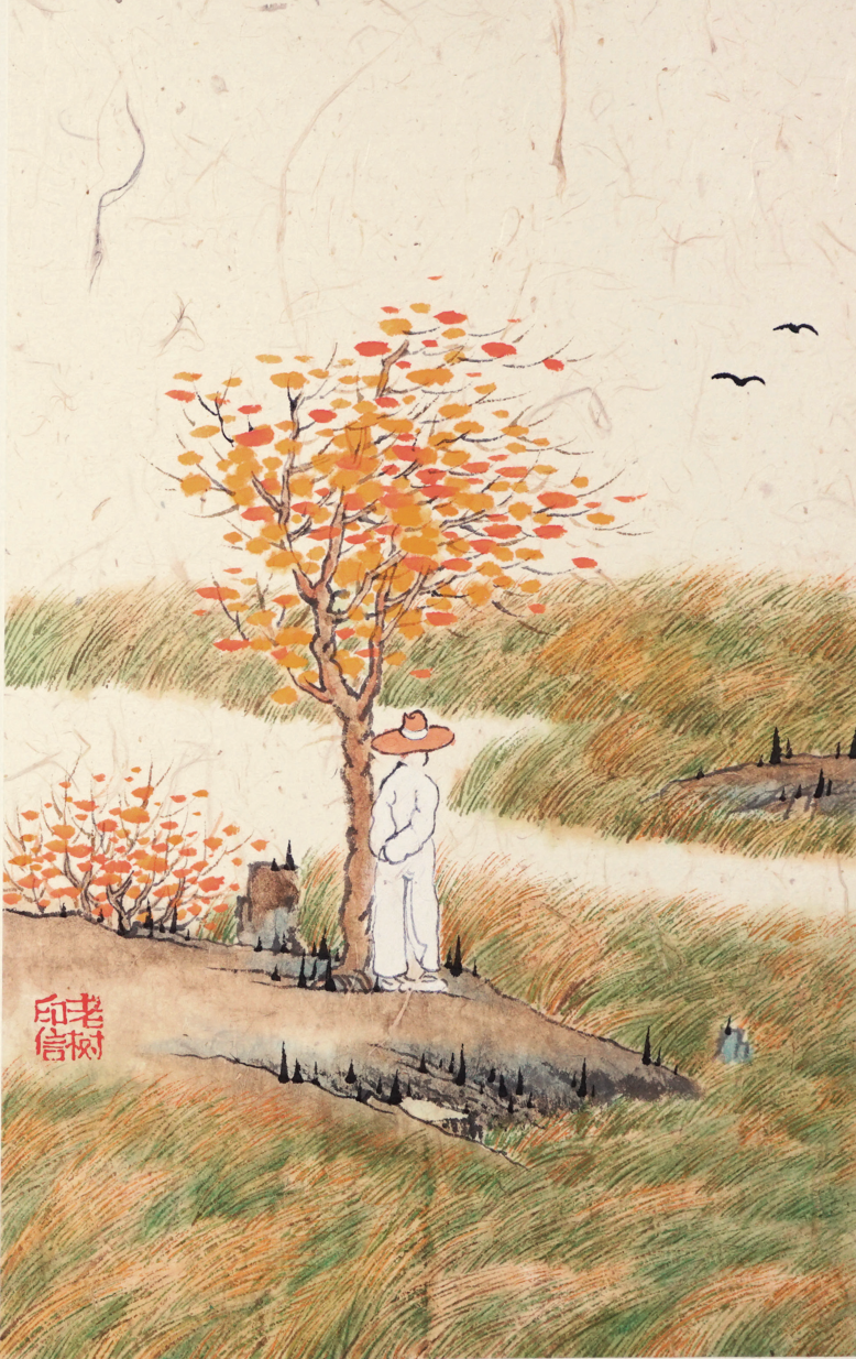 老树画画:野果落空山,拾得回城去,可换零花钱