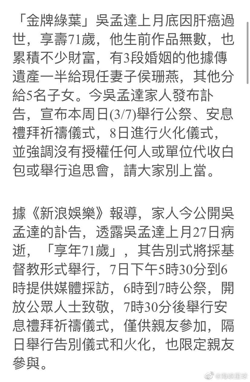 吴孟达讣告登上网络热搜了,咋啦?