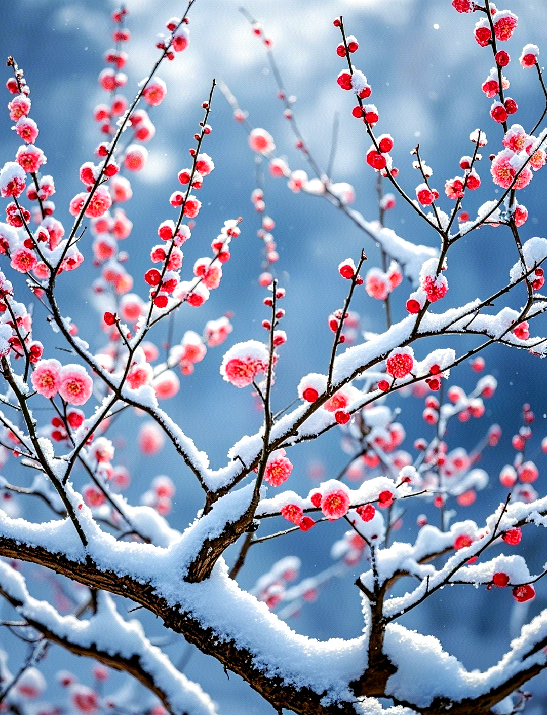 雪中红梅,独自绽放冬日之美丽