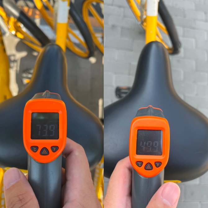 共享单车车座近80℃!哪种方法降温最快?记者实测
