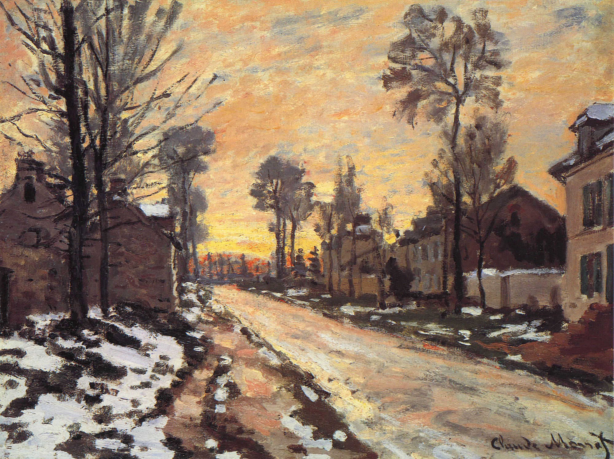 油画,清新的冷灰调子,跟印象派大师莫奈学习画冬天的风景
