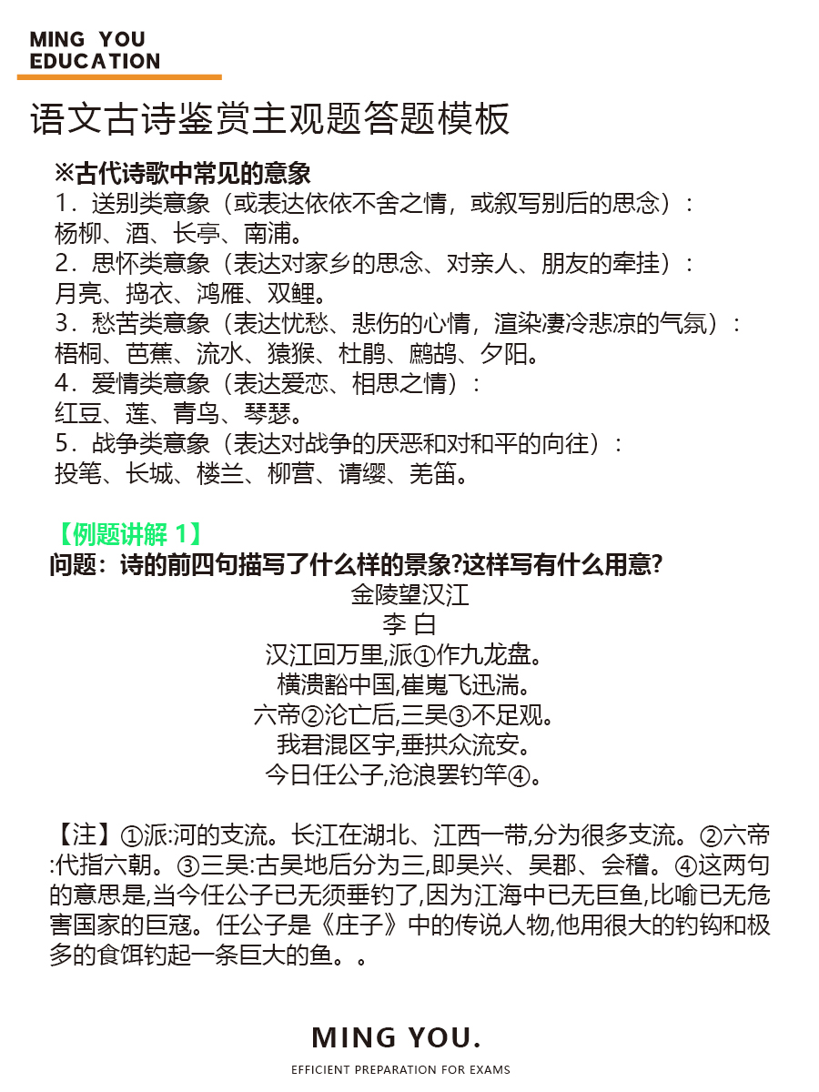 铭优升学|语文古诗鉴赏主观题答题模板1