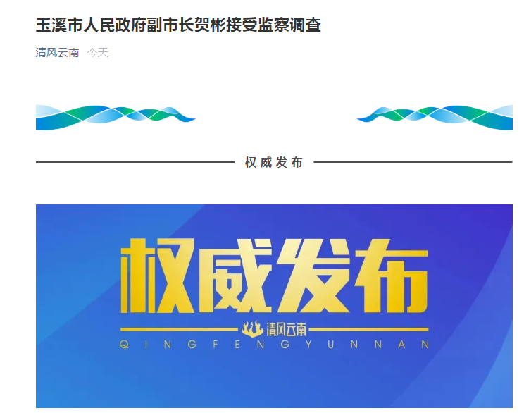 玉溪市人民政府副市长贺彬接受监察调查