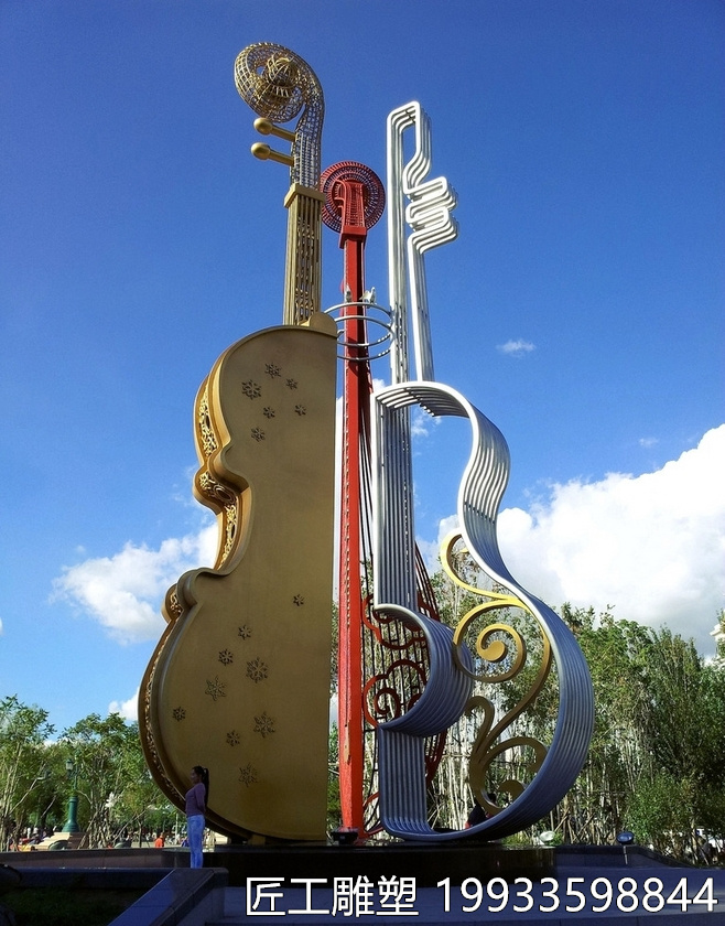 不锈钢乐器雕塑 琵琶小提琴马头琴音乐雕塑