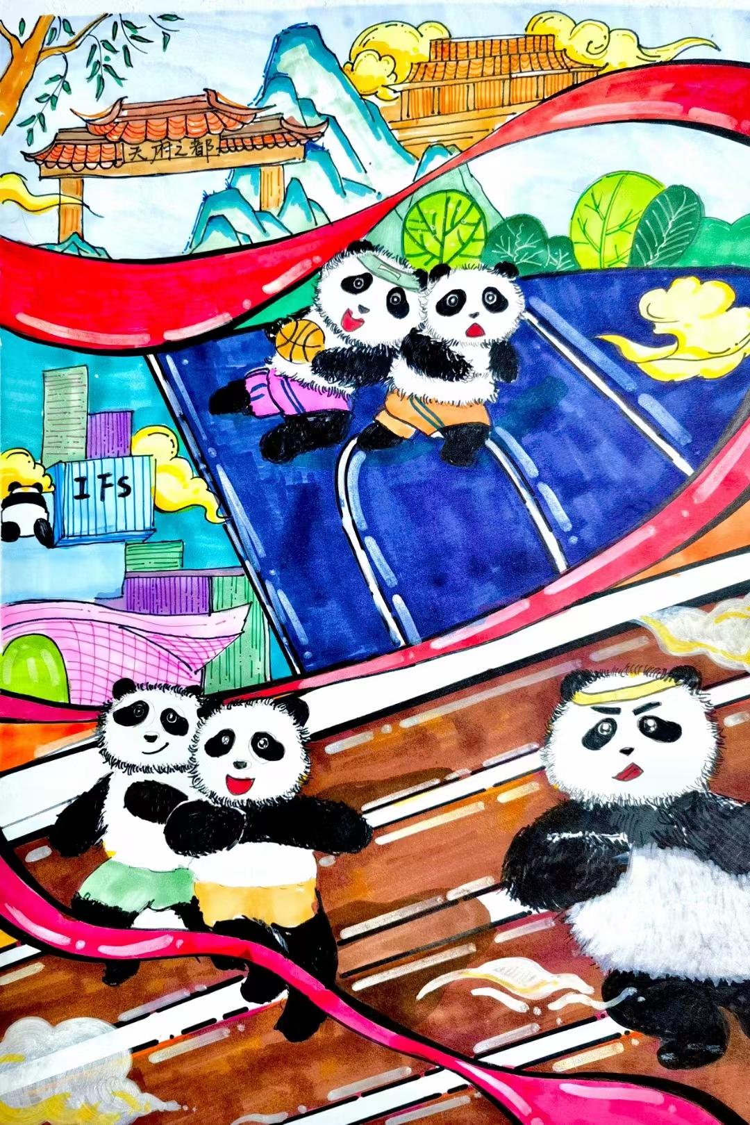 熊猫运动会绘画图片