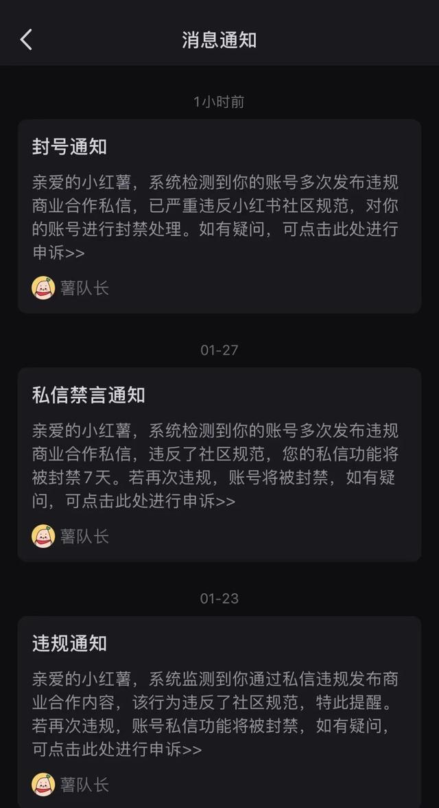 以嚴重違反小紅書社區規範,對你的賬號進行封禁處理