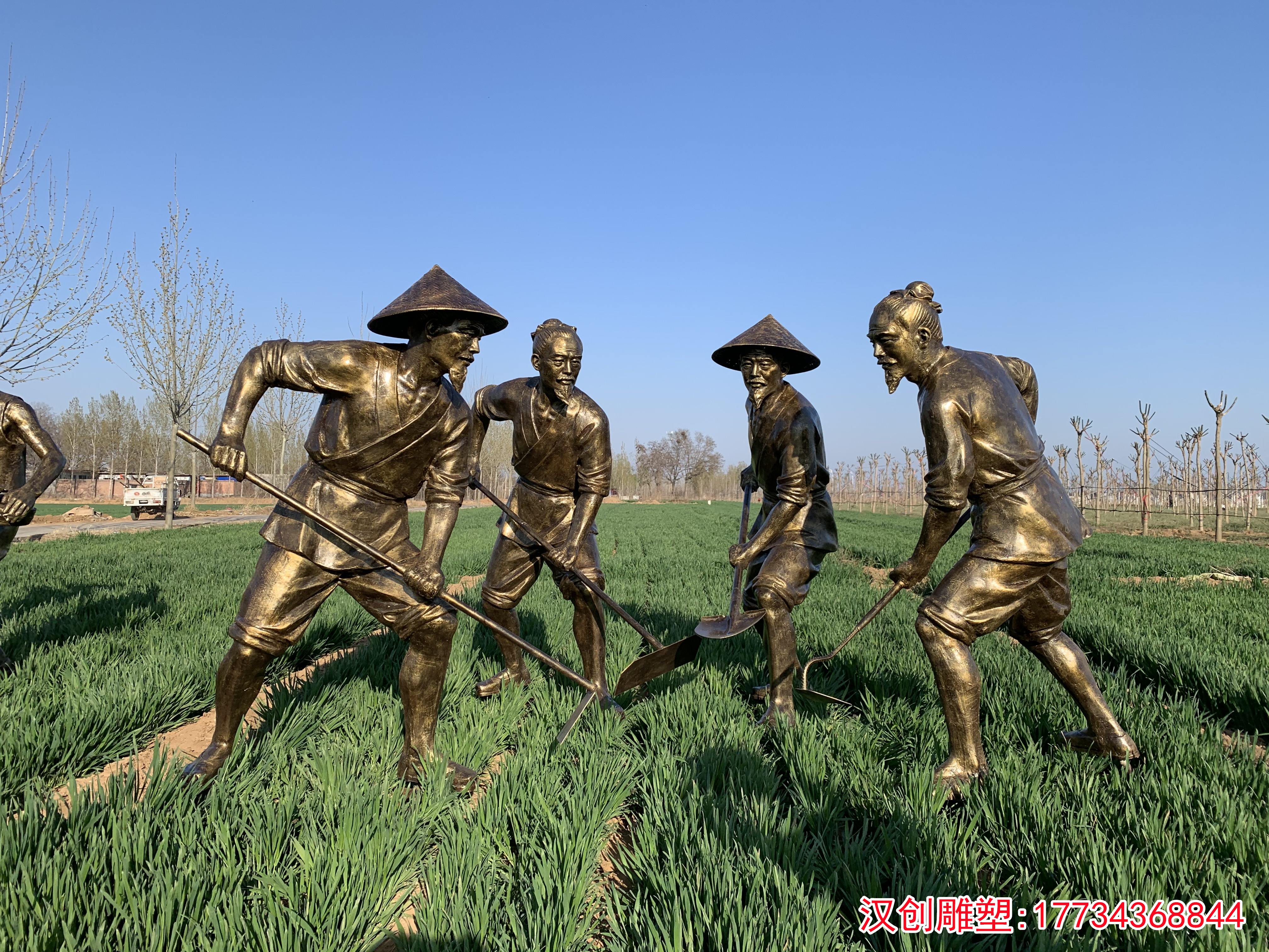玻璃钢农耕播种雕塑 仿铜农耕文化雕塑