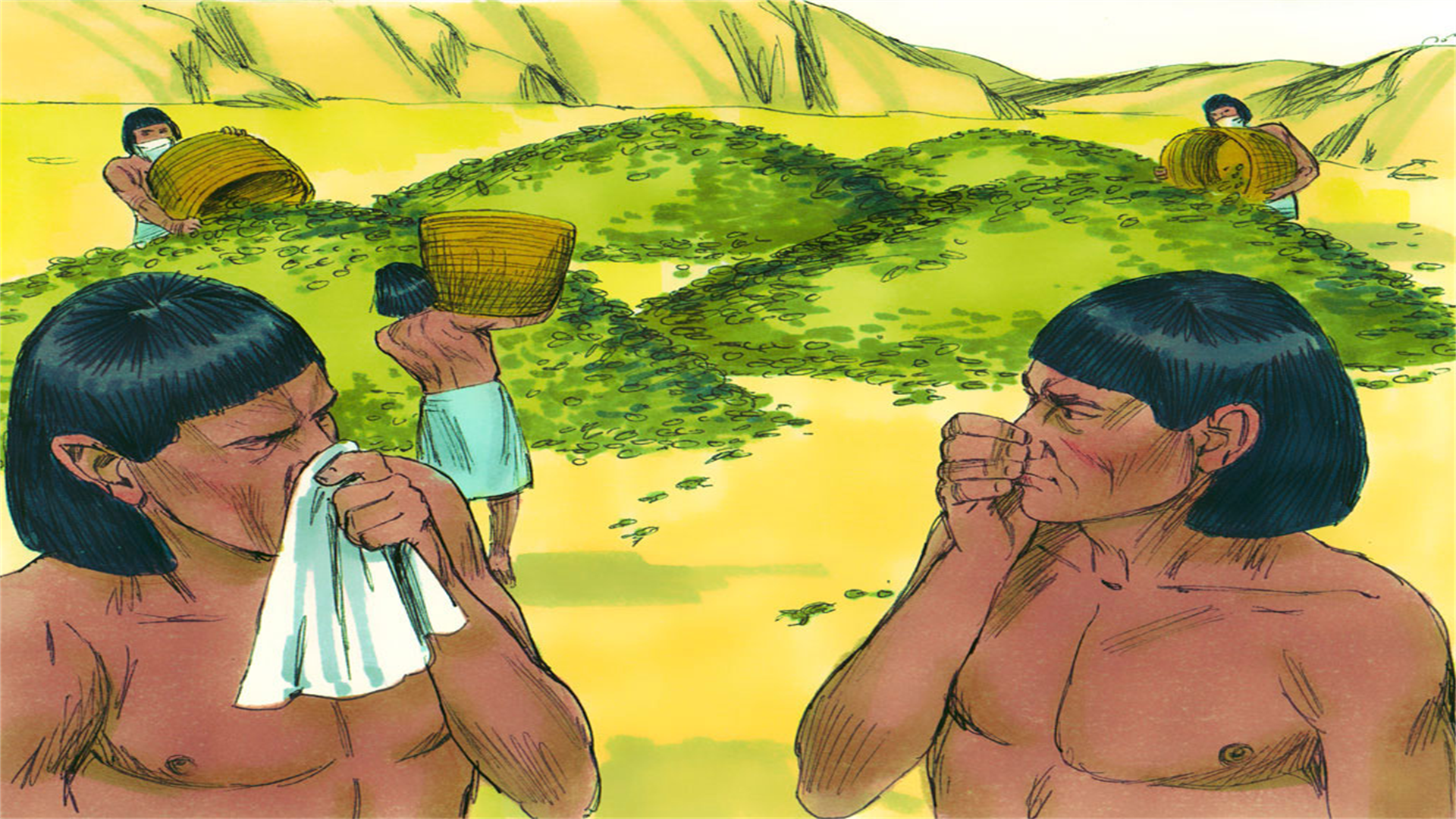 第二灾:蛙灾.法老向摩西求饶,但青蛙退去后,法老立马违背承诺