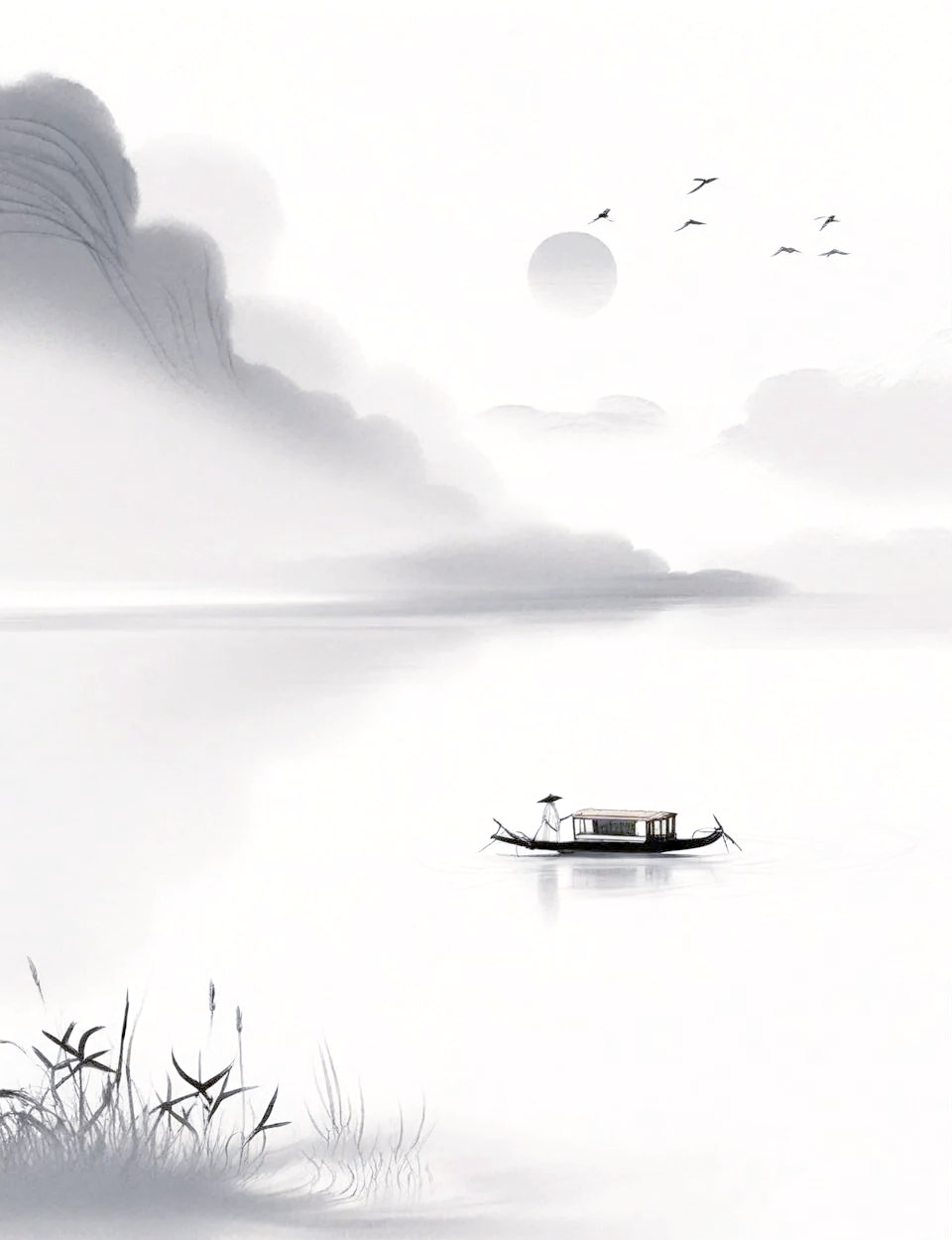 极简水墨山水画:奇域ai与photoshop的对话