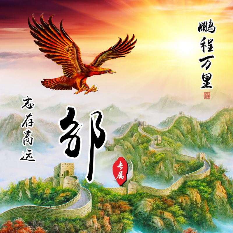 励志姓氏微信头像:鹏程万里志存高远,雄鹰,万里长城主题
