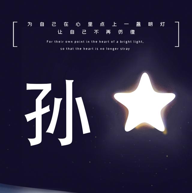 姓氏头像:暗色系背景发光的五角星,白色的字