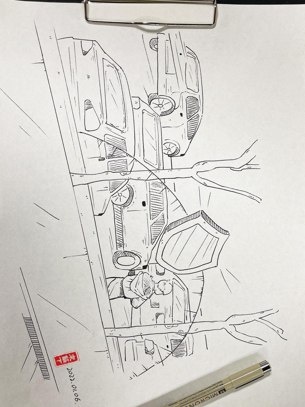 「挑战365天正能量速写画」第037期:公路上的爱的堡垒