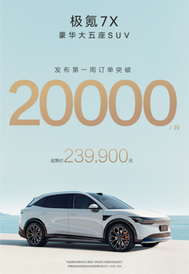 23.99万起 配置比友商顶配还顶！极氪7X一周订单破2万台