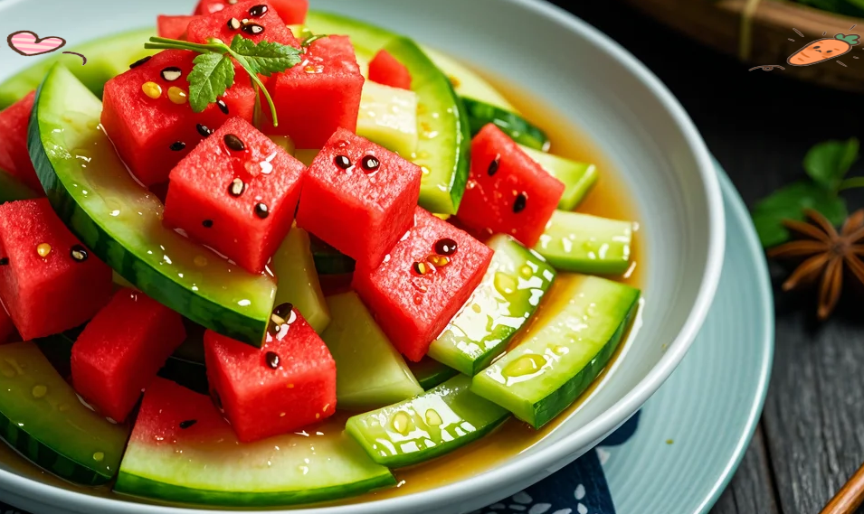 清炒西瓜皮材料:经过凉拌处理的西瓜皮,蒜末,葱花,盐,鸡精