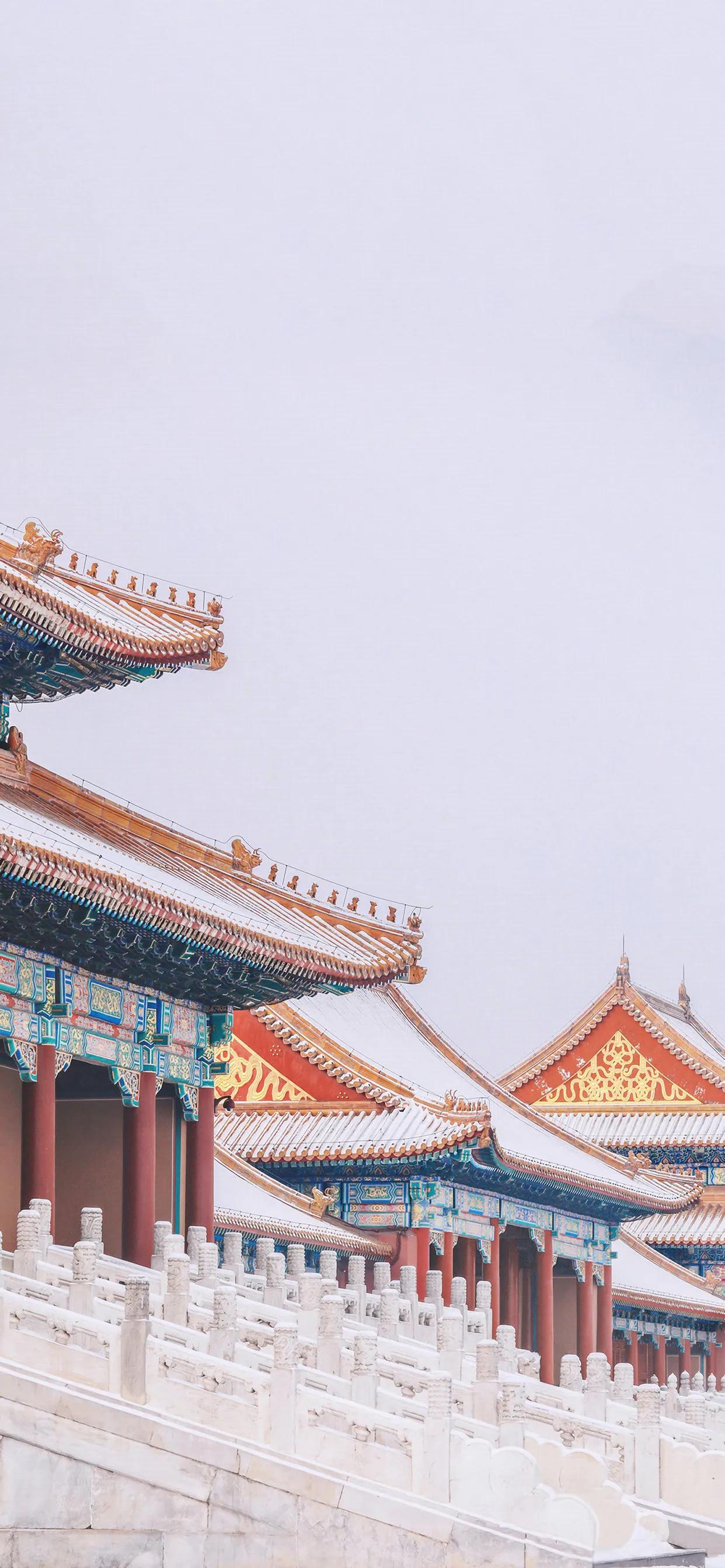 手机壁纸|北京入冬的初雪,装饰着故宫的美丽
