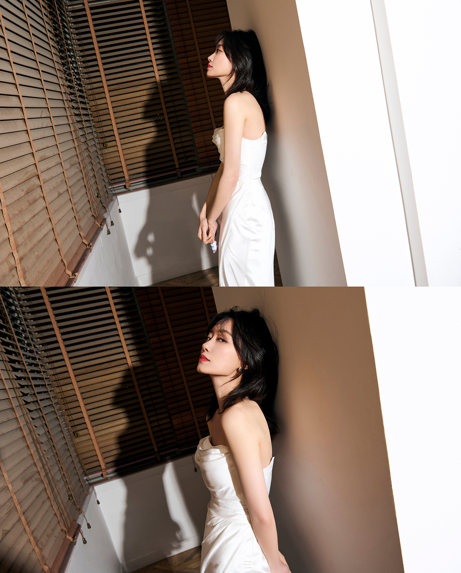 张小斐穿白色抹胸长裙,散发女神魅力,单开叉设计展迷人长腿