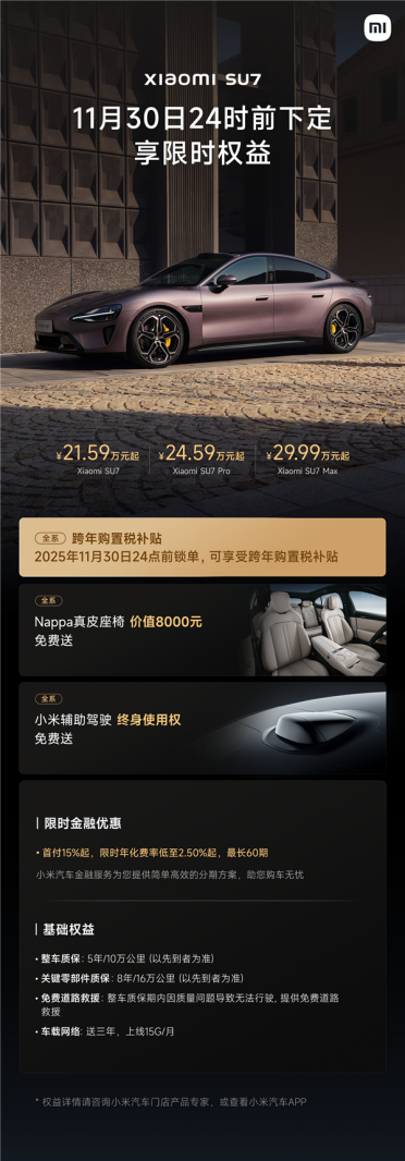 3张图看懂小米汽车11月购车权益：限时至高享49000元