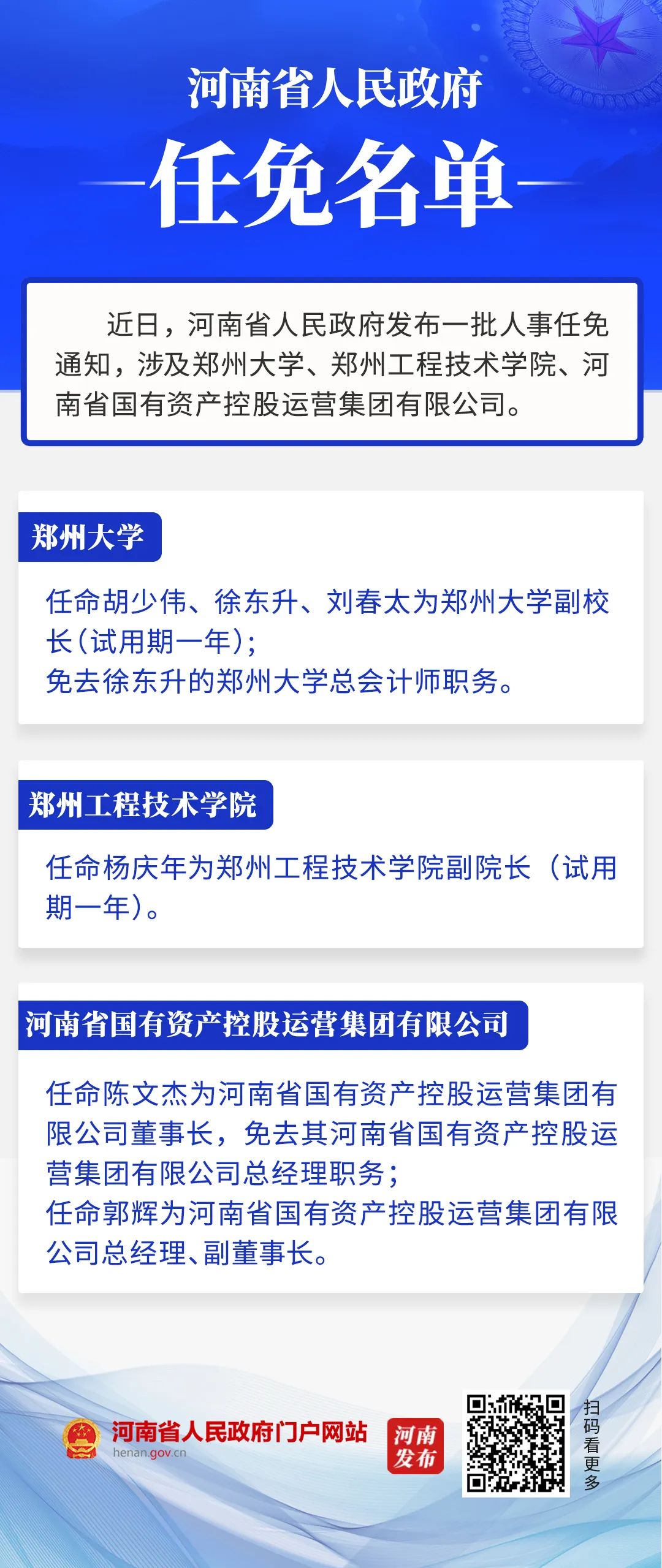 河南省政府新任免一批干部