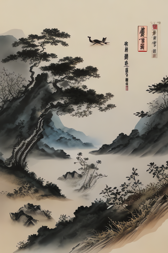 ai绘画,中国风,山水水墨画
