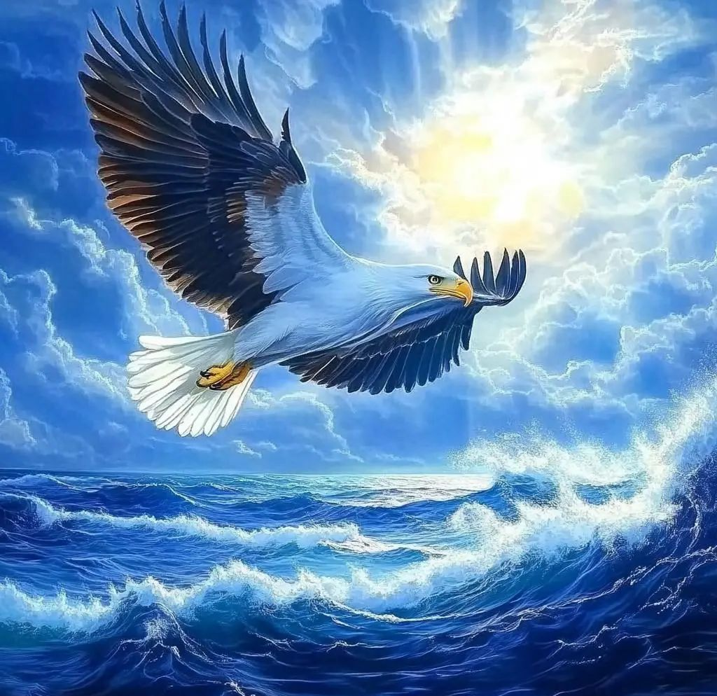 阳光,大海,梯田,草地与雄鹰,寓意事业一帆风顺,步步高升与