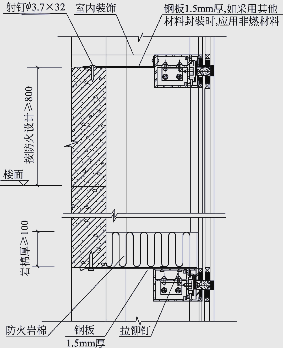 在玻璃幕墙的二次设计施工图中,消防救援窗的位置和尺寸必须与原建筑