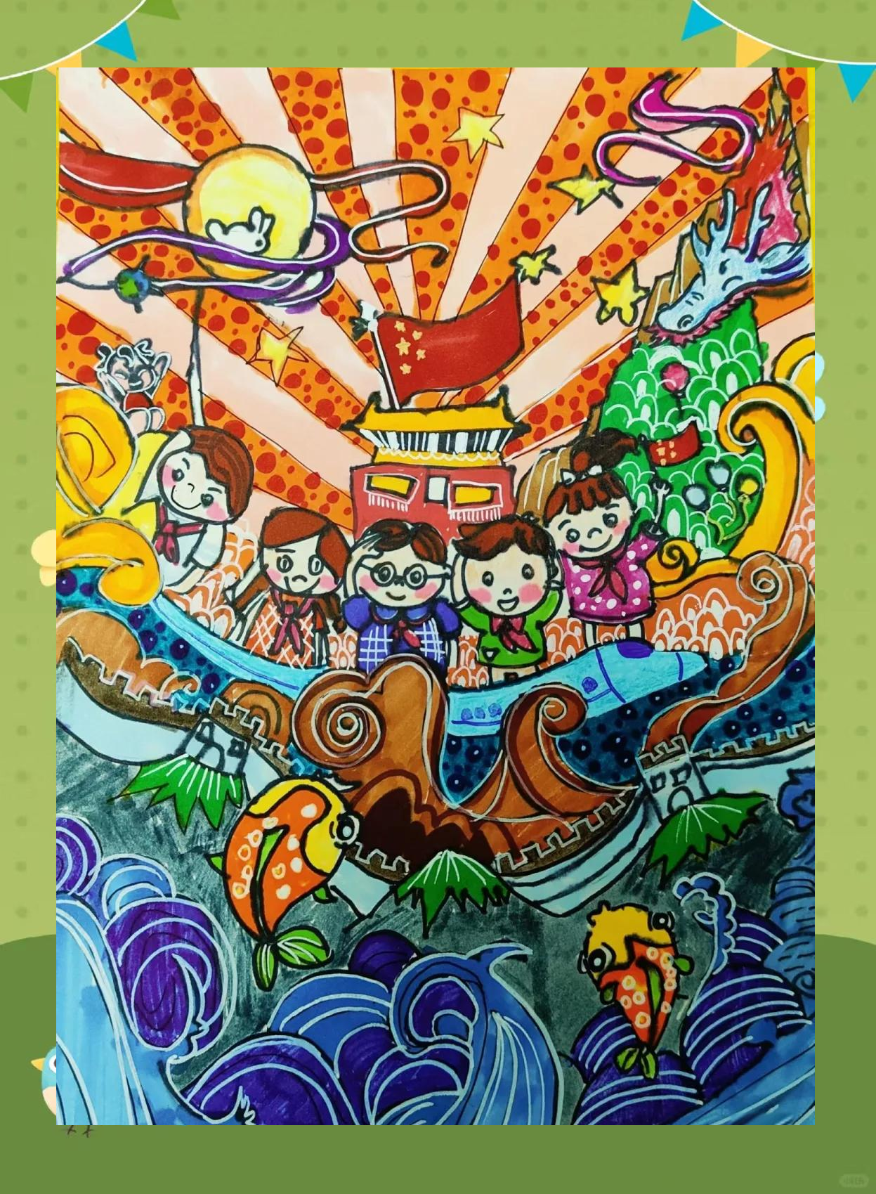 国庆节手绘主题绘画线稿精选,简单易上手,展现团结与欢乐