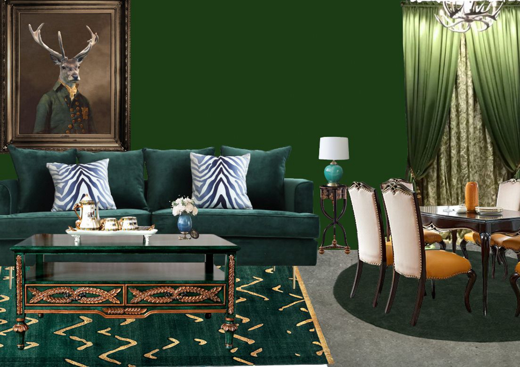 墨绿色客厅装修效果图图片