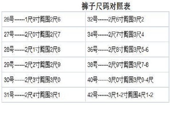 裤子26码腰围是多少