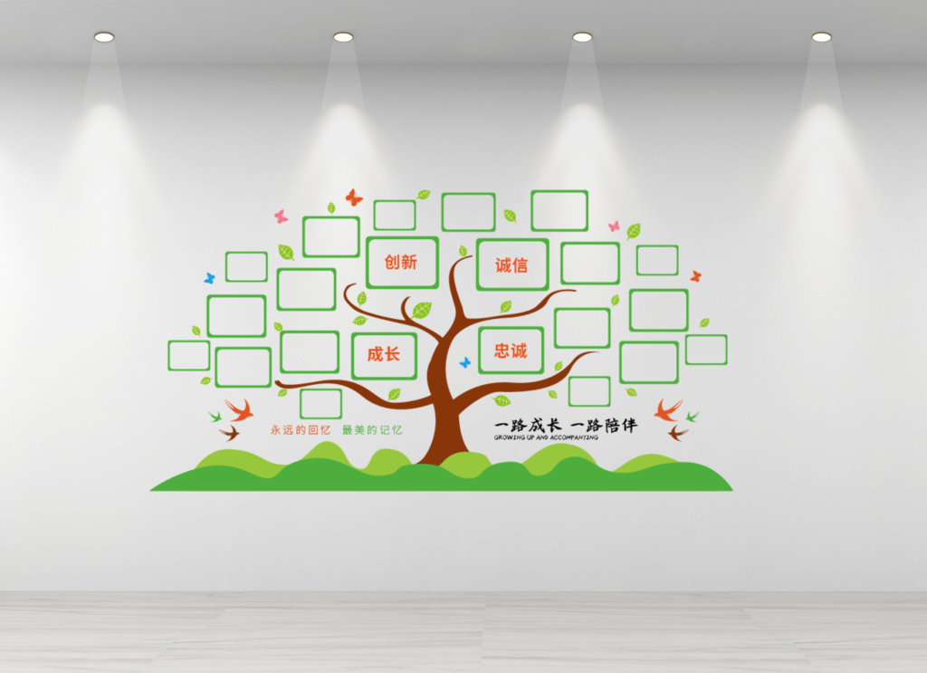 企业文化墙公司优秀员工照片形象墙树卡通员工风采模板下载
